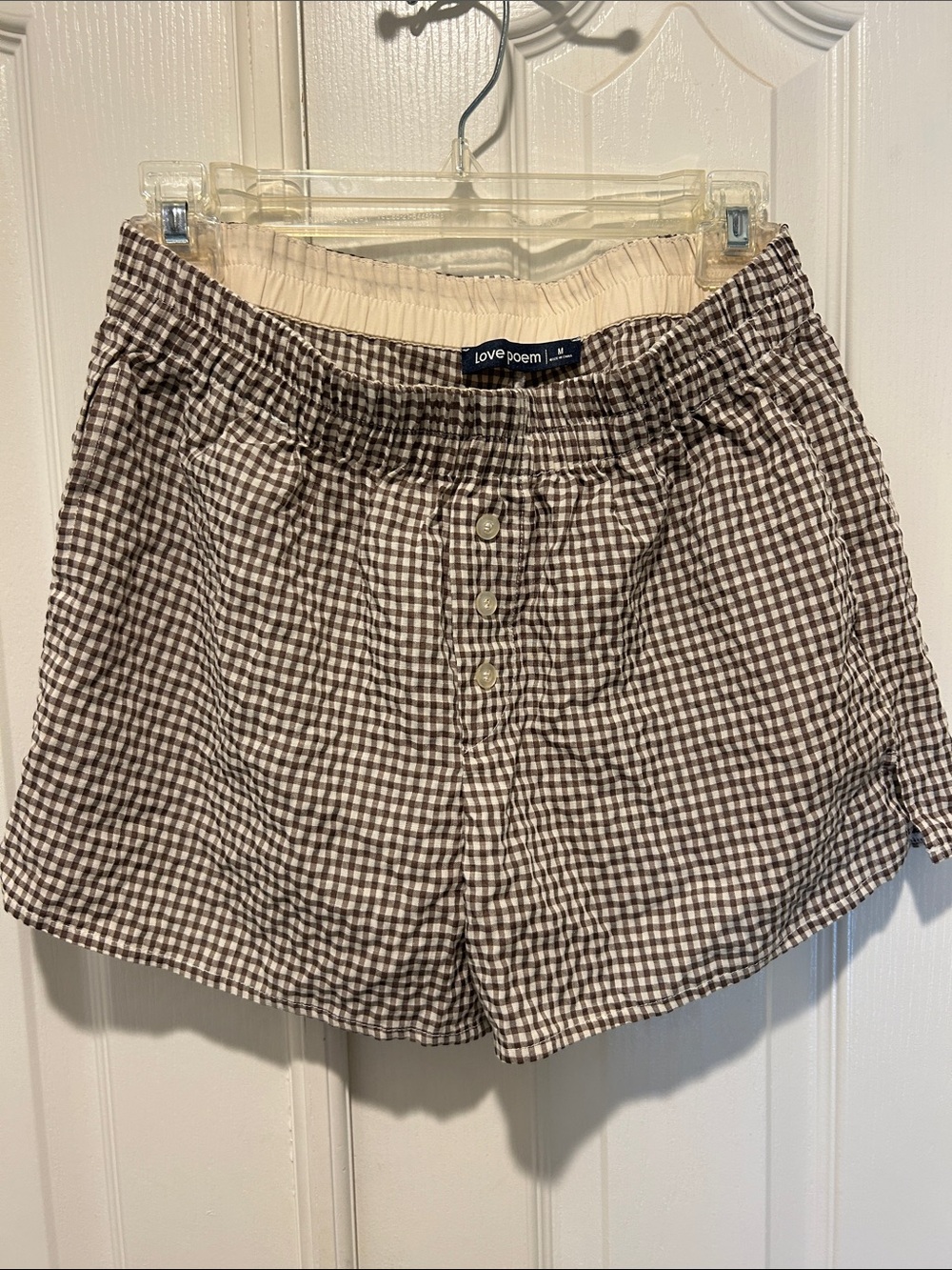 LOVE POEM Brown Gingham High-Waist Elastic Shorts